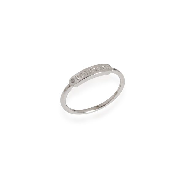 My Story The Twiggy - Skinny Signet "BOSSBABE" Diamond Ring in 14KT Gold .01 Ct. - Picture 3 of 5